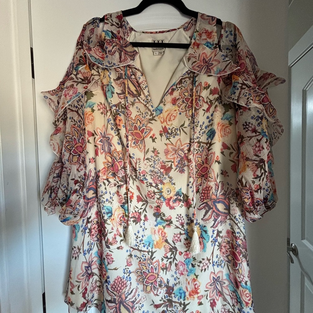 Haute Hippie Floral Mini Dress in Cream and Multicolor